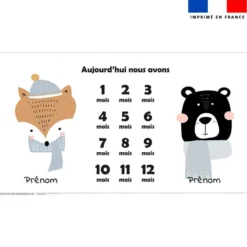 Coupon 135x74 cm pour couverture mensuelle jumeaux personnalisée - Animaux hiver