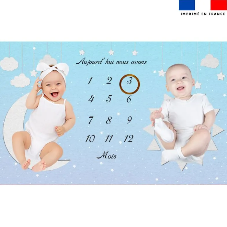 Coupon 125x73 cm pour couverture mensuelle jumeaux motif nuit étoilée