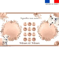 Coupon 135x74 cm pour couverture mensuelle jumeaux personnalisée - Agneau aquarelle