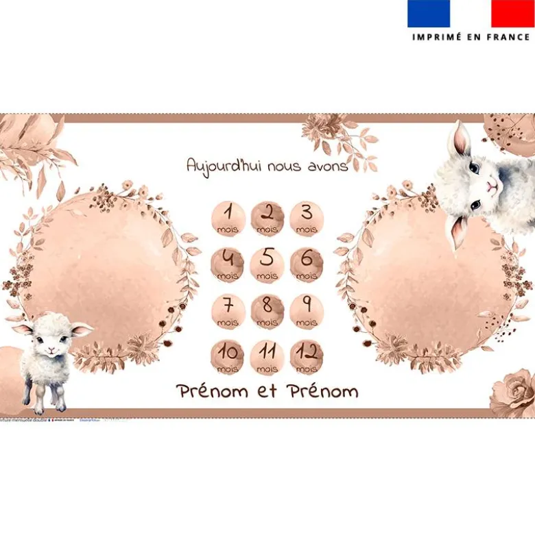 Coupon 135x74 cm pour couverture mensuelle jumeaux personnalisée - Agneau aquarelle