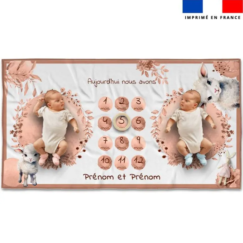 Coupon 135x74 cm pour couverture mensuelle jumeaux personnalisée - Agneau aquarelle