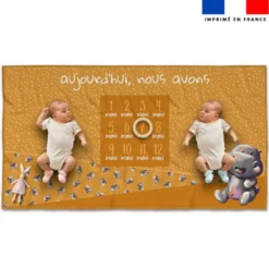 Coupon 135x74 cm pour couverture mensuelle jumeaux motif bébé hippo - Création Stillistic