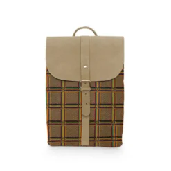 Coupon 50x68 cm - Simili cuir taupe motif tartan multicolore