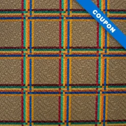Coupon 50x68 cm - Simili cuir taupe motif tartan multicolore