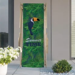 Coupon 45x150 cm tissu imperméable motif toucan et feuille tropicale pour transat