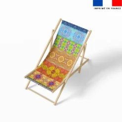 Coupon 45x150 cm tissu imperméable motif bandes colorées pour transat - Création Lita Blanc