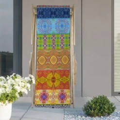 Coupon 45x150 cm tissu imperméable motif bandes colorées pour transat - Création Lita Blanc