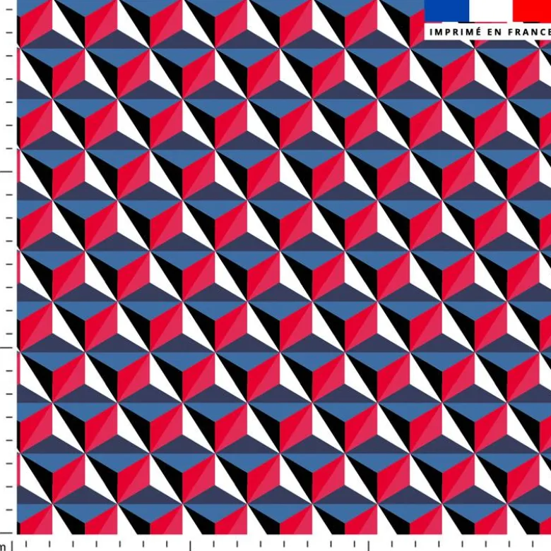 Cube effet 3D bleu et rouge - Fond blanc