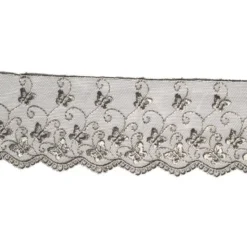 Dentelle broderie 65mm motif papillons sur tulle gris