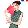 Dragon et signe chinois beige - Fond vert canard