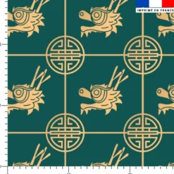 Dragon et signe chinois beige - Fond vert canard