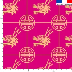 Dragon et signe chinois beige - Fond rose fuchsia