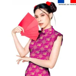 Dragon et signe chinois beige - Fond rose fuchsia
