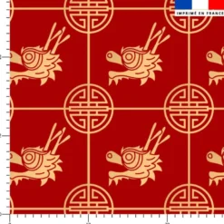 Dragon et signe chinois beige - Fond rouge