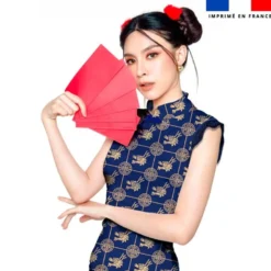 Dragon et signe chinois beige - Fond bleu foncé