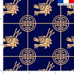 Dragon et signe chinois beige - Fond bleu foncé