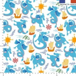 Dragons bleus - Fond blanc - Création Andréa Leonelli