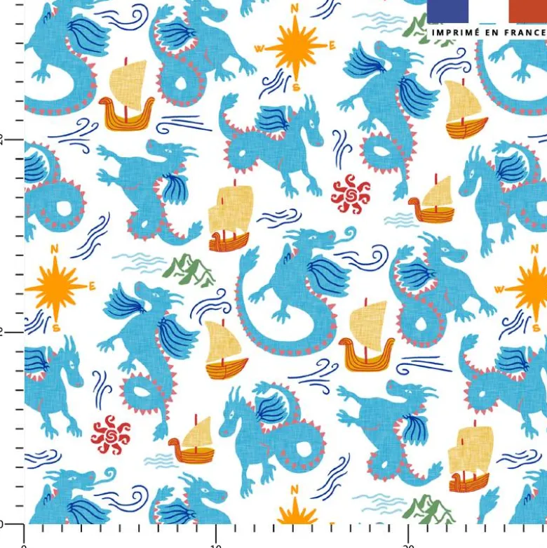 Dragons bleus - Fond blanc - Création Andréa Leonelli