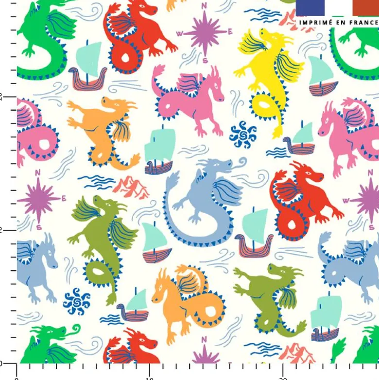 Dragons multicolores - Fond blanc - Création Andréa Leonelli
