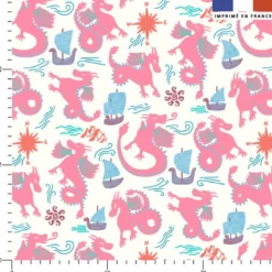 Dragons roses - Fond écru - Création Andréa Leonelli