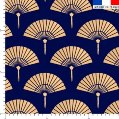 Eventail chinois beige - Fond bleu foncé
