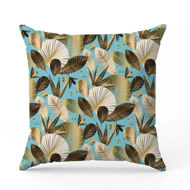 Feuillage exotique art déco gold - Fond bleu