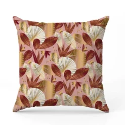 Feuillage exotique art déco rose et bordeaux - Fond rose