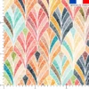 Feuille bohème effet brodée multicolore - Fond blanc