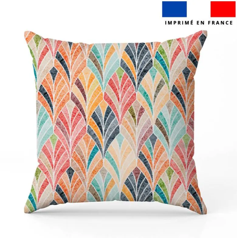 Feuille bohème effet brodée multicolore - Fond blanc