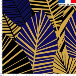 Feuilles art déco bleu roi et or - Fond noir
