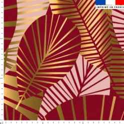 Feuilles art déco bordeaux et or - Fond rose