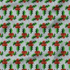 Feuilles et baies de houx effet tricoté - Fond blanc