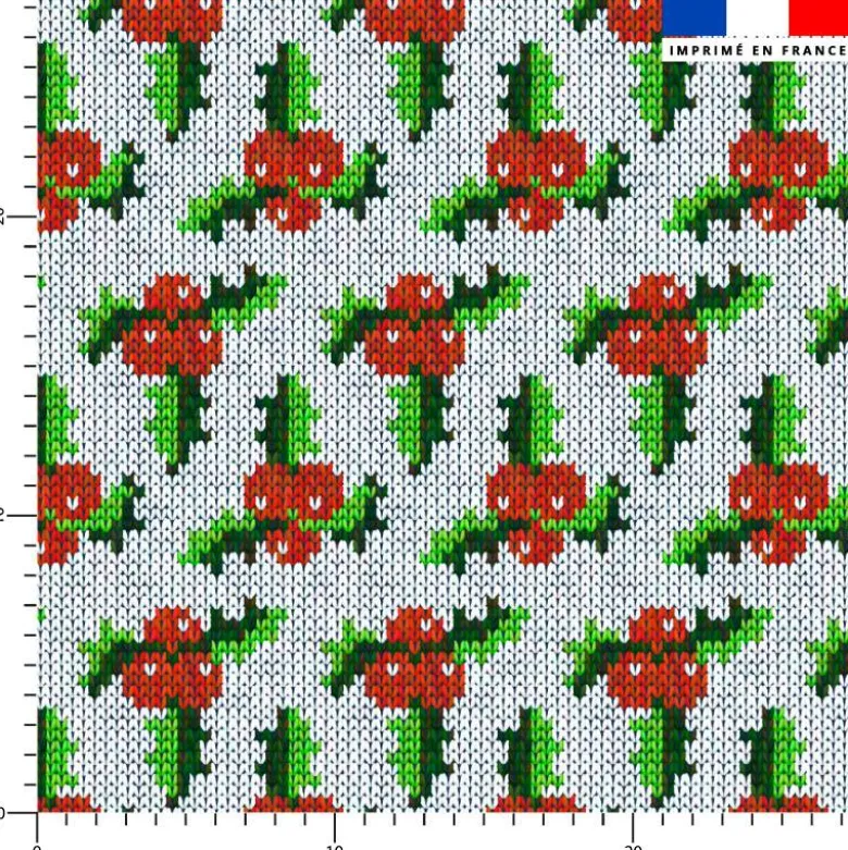 Feuilles et baies de houx effet tricoté - Fond blanc