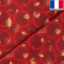 Feutrine bordeaux motif couronne de Noël rouge