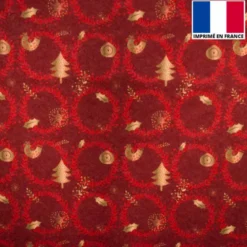 Feutrine bordeaux motif couronne de Noël rouge