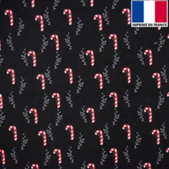 Feutrine noire motif canne à sucre de Noël