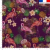 Flamant et fruit tropical effet brodé - Fond violet foncé