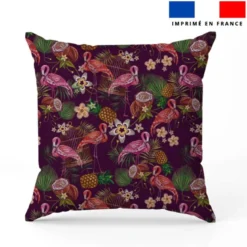 Flamant et fruit tropical effet brodé - Fond violet foncé