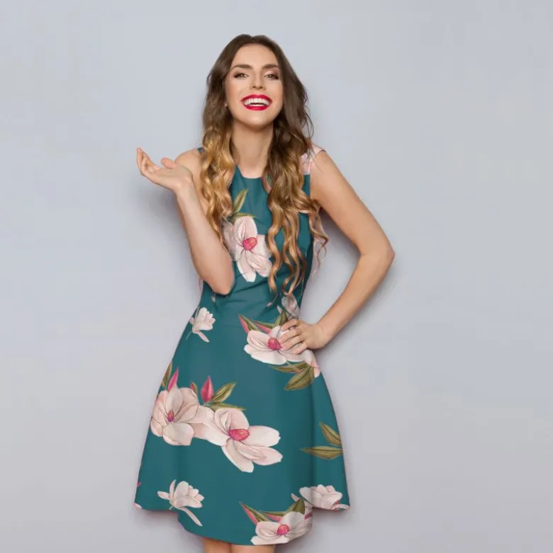 Fleur japonaise - Fond bleu canard