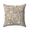 Fleurs et rayures blanches aspect lin - Fond marron clair