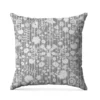 Fleurs et rayures blanches aspect lin - Fond gris
