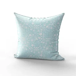 Fleurs et rayures blanches aspect lin - Fond bleu clair