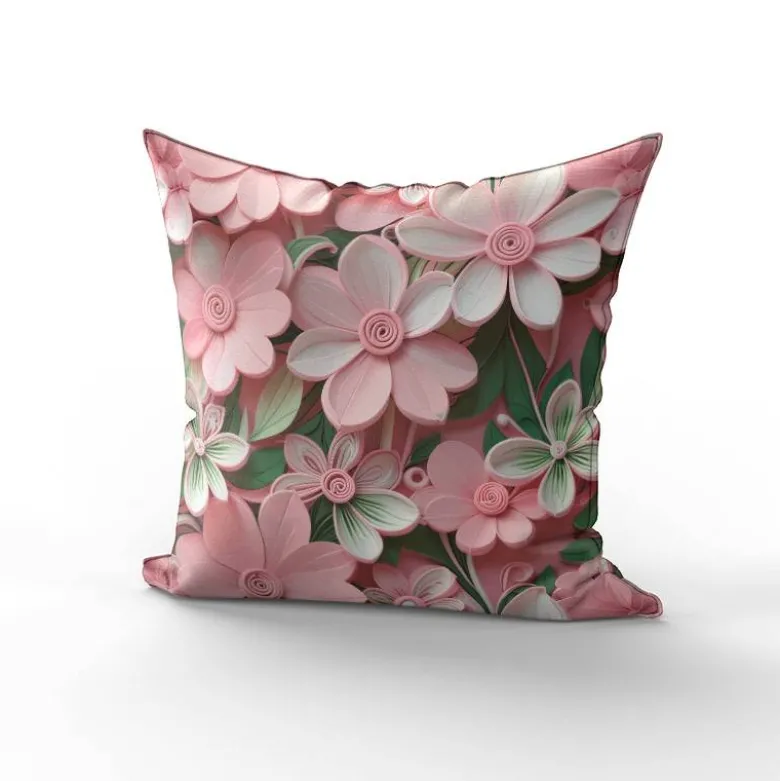 Fleurs roses effet 3D - Fond vert