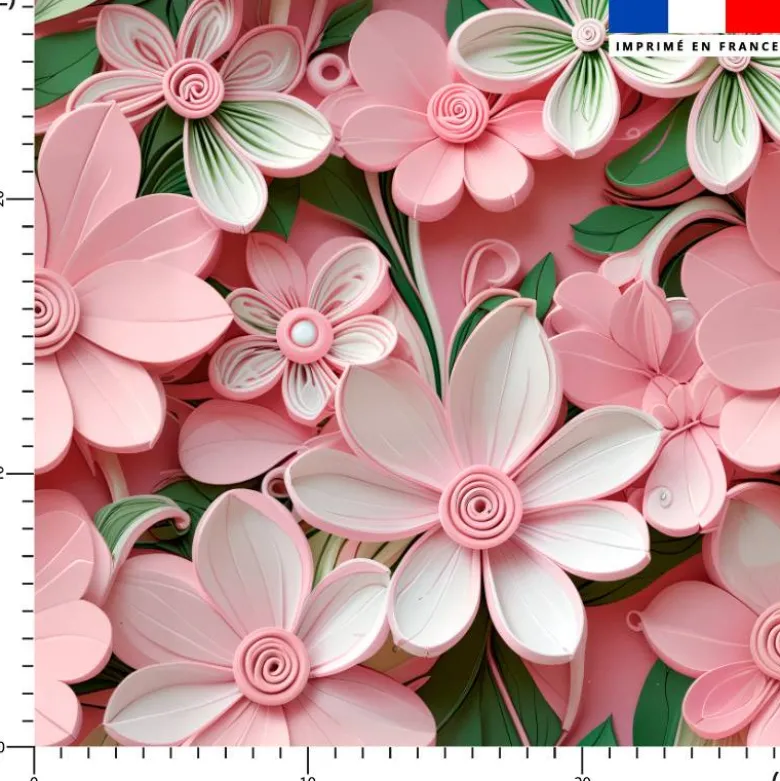 Fleurs roses effet 3D - Fond vert