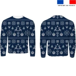 Flocon et renne de Noël effet tricoté - Fond bleu