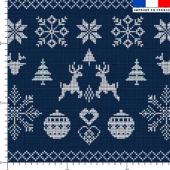 Flocon et renne de Noël effet tricoté - Fond bleu