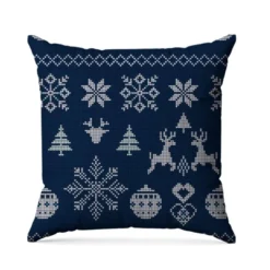 Flocon et renne de Noël effet tricoté - Fond bleu