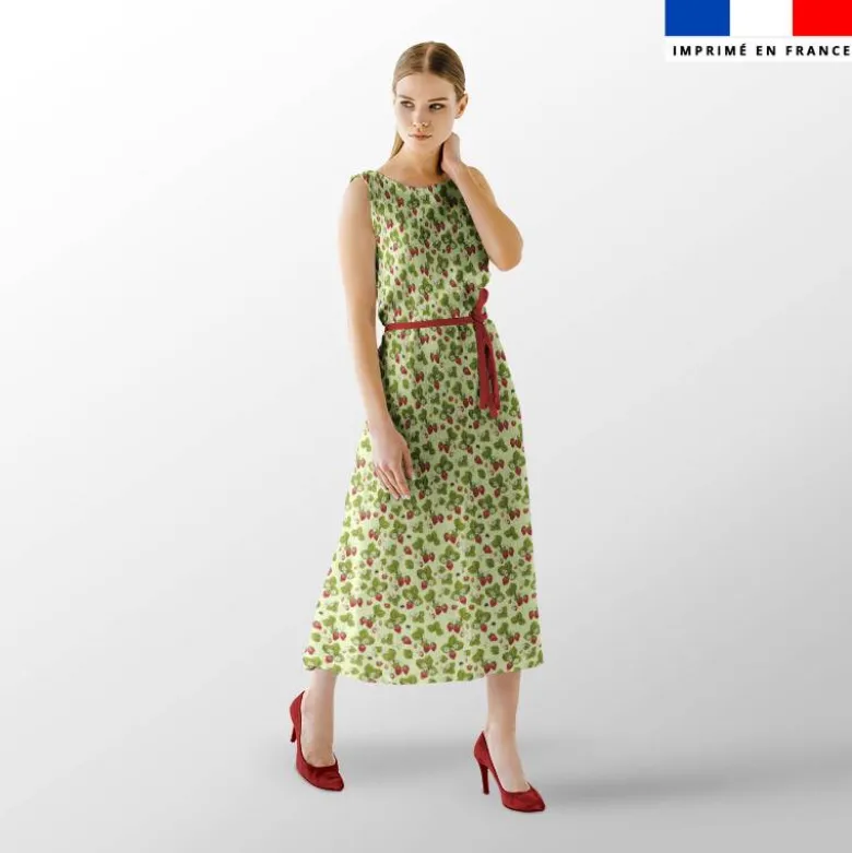 Fraise et bourdon - Fond vert pastel