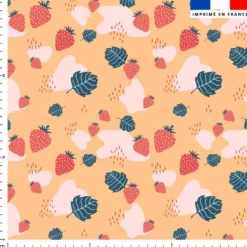Fraise et feuille - Fond abricot