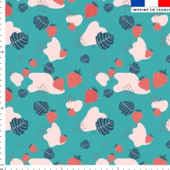 Fraise et feuille - Fond bleu vert